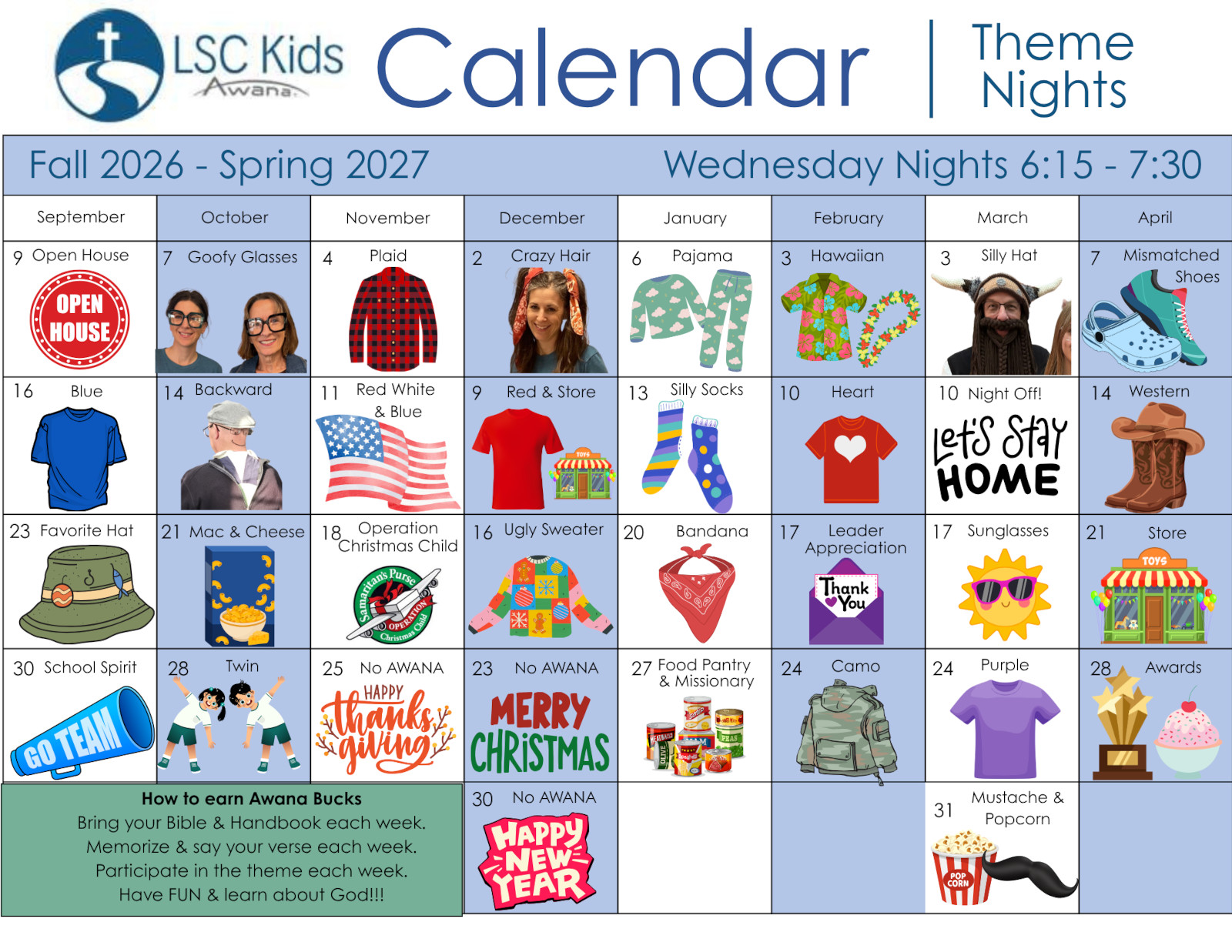 Awana Calendar 2026-2027 for Living Springs Church in Brandon, South Dakota